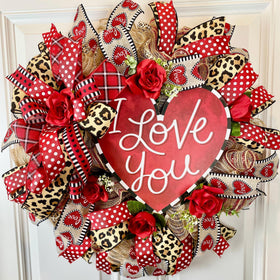 Leopard Valentine Day Wreath, Valentine Wreath, Heart Wreath, Front Door Valentine Wreath, Double Doors
