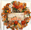Fall Wreath, Farmhouse Pumpkin, Thanksgiving Decor, Mesh Wreath, Autumn