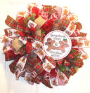 Gingerbread Kisses Christmas Wreath: Candy Cane & Plaid Ribbons