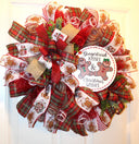 Gingerbread Kisses Christmas Wreath: Candy Cane & Plaid Ribbons