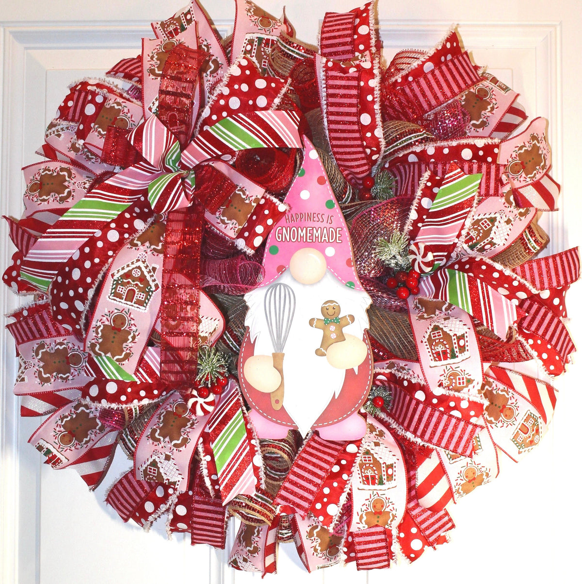 Gingerbread Wreath, Christmas Decor, Gnome, Door, Christmas deco mesh wreath, Gingerbread bakery, Large Christmas Wreath for front door