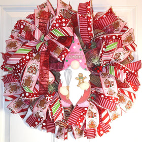Gingerbread Wreath, Christmas Decor, Gnome, Door, Christmas deco mesh wreath, Gingerbread bakery, Large Christmas Wreath for front door