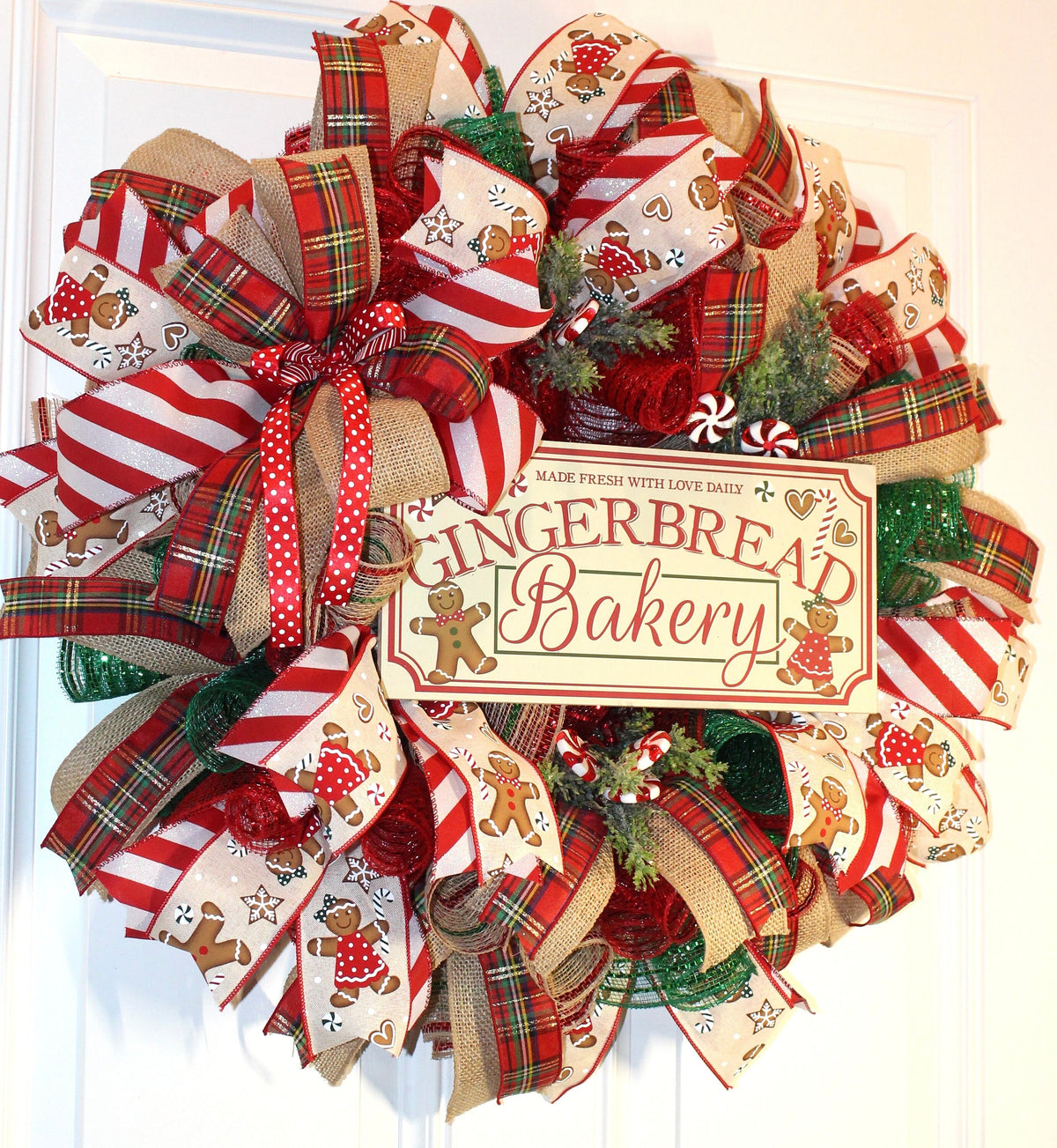 Christmas Gingerbread Bakery Wreath, Double Door, Christmas deco mesh wreath, Gingerbread bakery, Large Christmas Wreath for front door