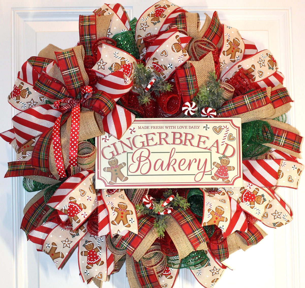 Christmas Gingerbread Bakery Wreath, Double Door, Christmas deco mesh wreath, Gingerbread bakery, Large Christmas Wreath for front door