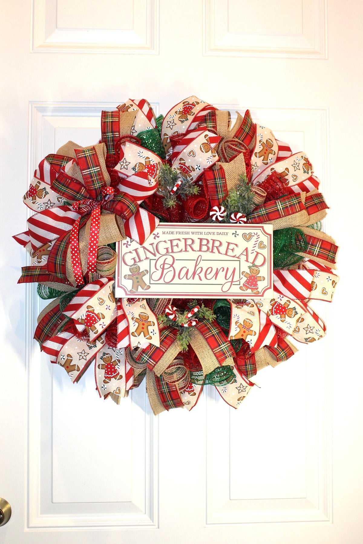 Christmas Gingerbread Bakery Wreath, Double Door, Christmas deco mesh wreath, Gingerbread bakery, Large Christmas Wreath for front door