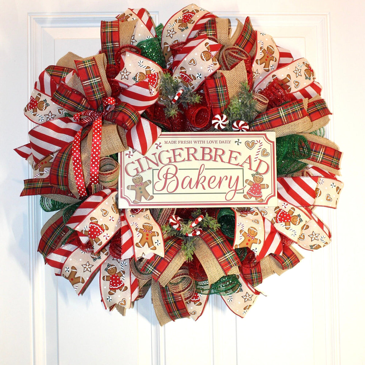 Christmas Gingerbread Bakery Wreath, Double Door, Christmas deco mesh wreath, Gingerbread bakery, Large Christmas Wreath for front door