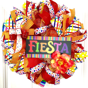 Fiesta Wreath, Cinco de Maya, Party Decor, Summer Deco Mesh