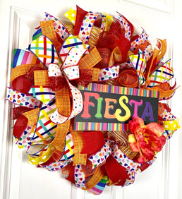 Fiesta Wreath, Cinco de Maya, Party Decor, Summer Deco Mesh