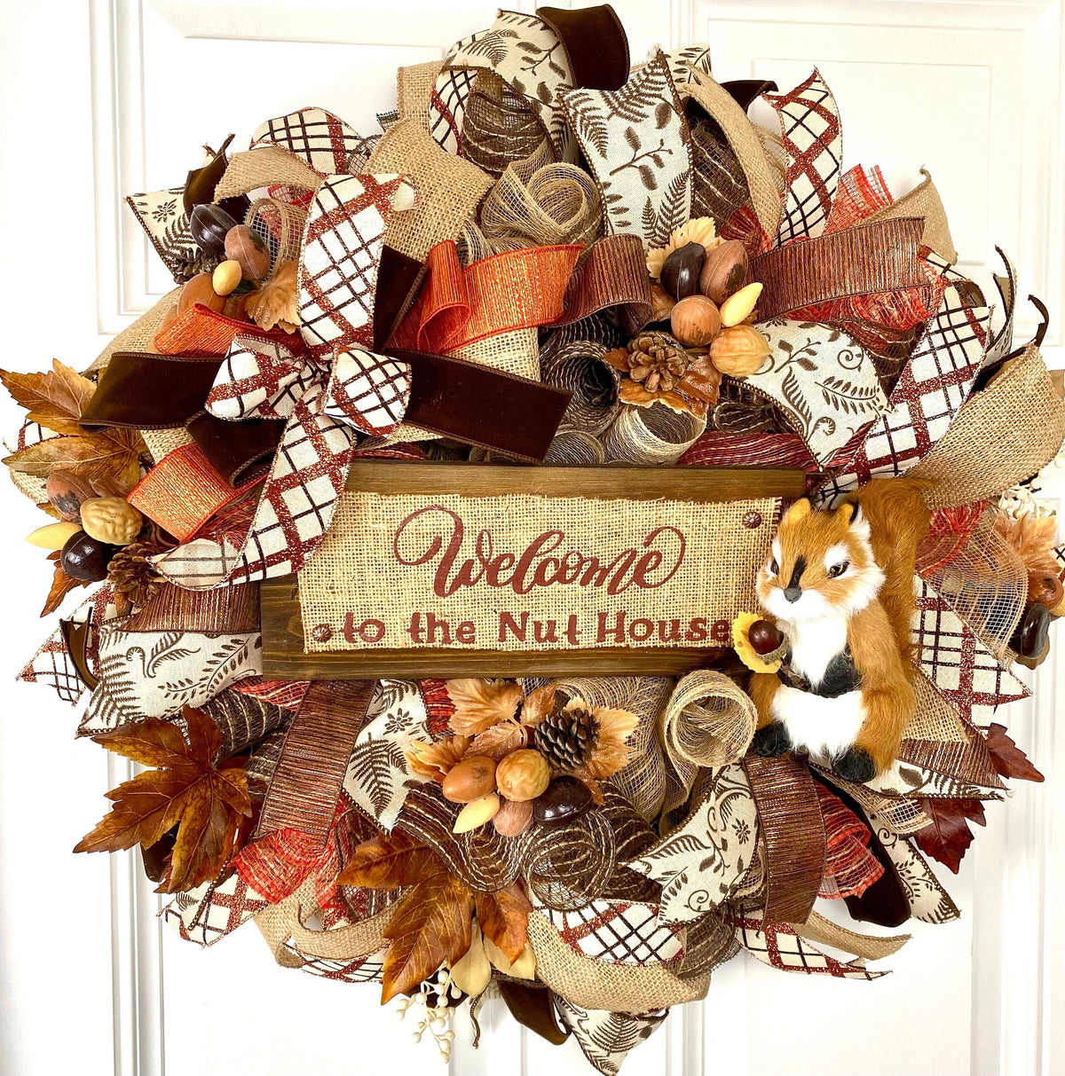 Fall Wreath, Farmhouse, Nut House, Farmhouse Wreath, Autumn, Thanksgiving Decor, Mesh Wreath