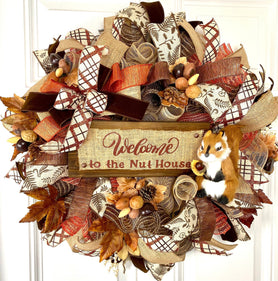 Fall Wreath, Farmhouse, Nut House, Farmhouse Wreath, Autumn, Thanksgiving Decor, Mesh Wreath