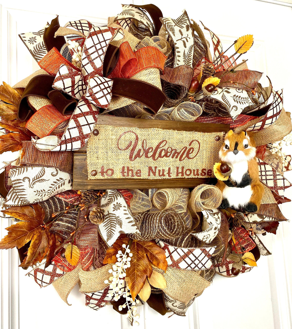 Fall Wreath, Farmhouse, Nut House, Farmhouse Wreath, Autumn, Thanksgiving Decor, Mesh Wreath