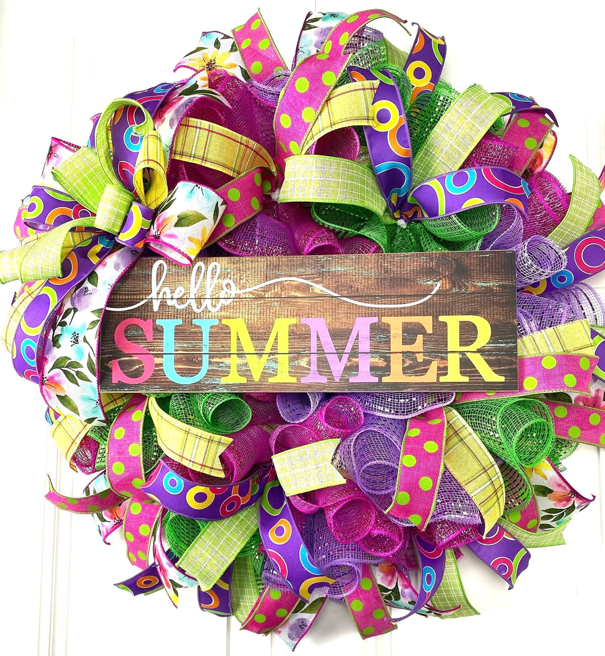 Hello Summer Wreath, Vibrant Porch Decor, Front Door