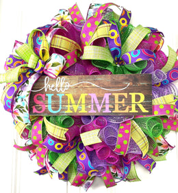 Hello Summer Wreath, Vibrant Porch Decor, Front Door