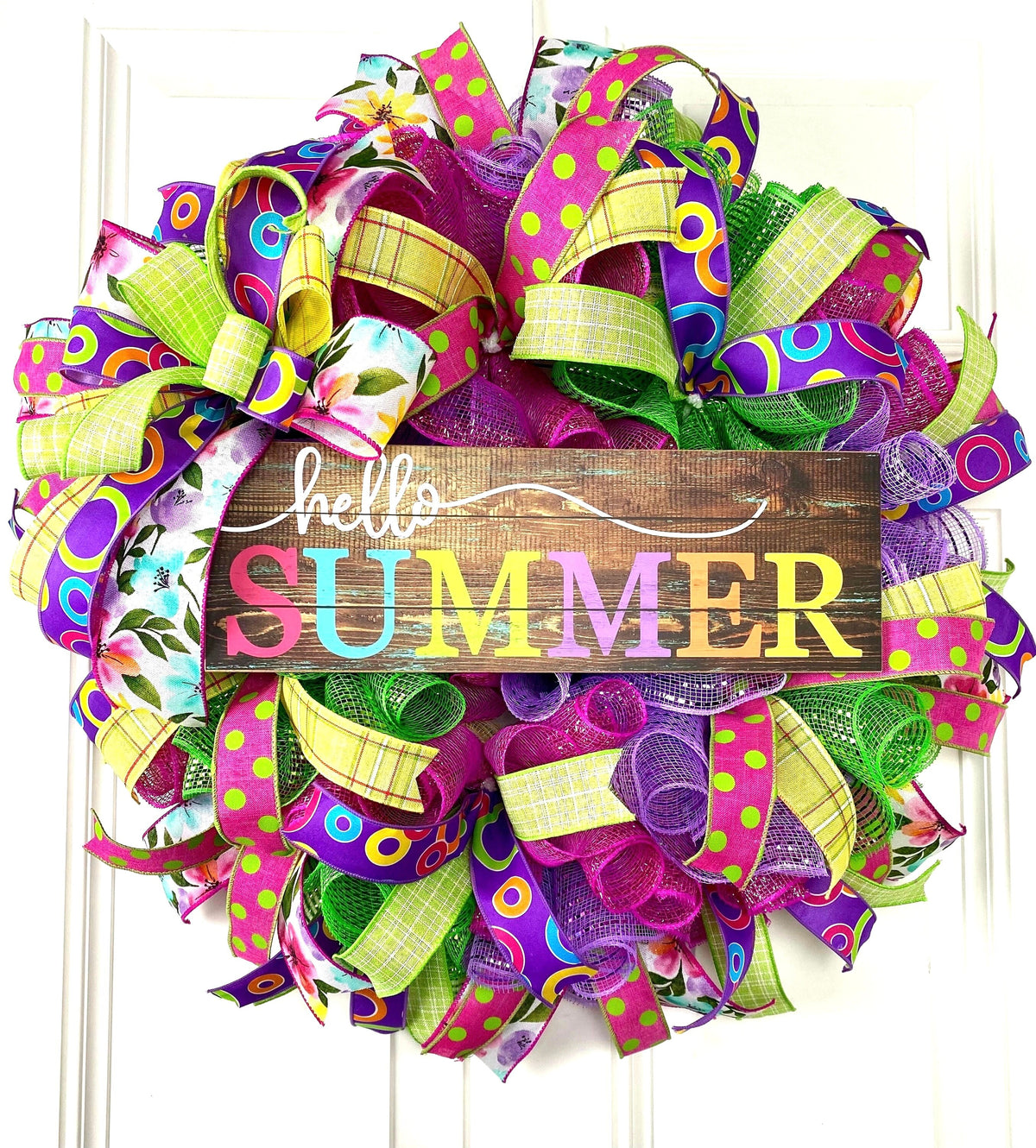 Hello Summer Wreath, Vibrant Porch Decor, Front Door