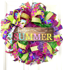 Hello Summer Wreath, Vibrant Porch Decor, Front Door
