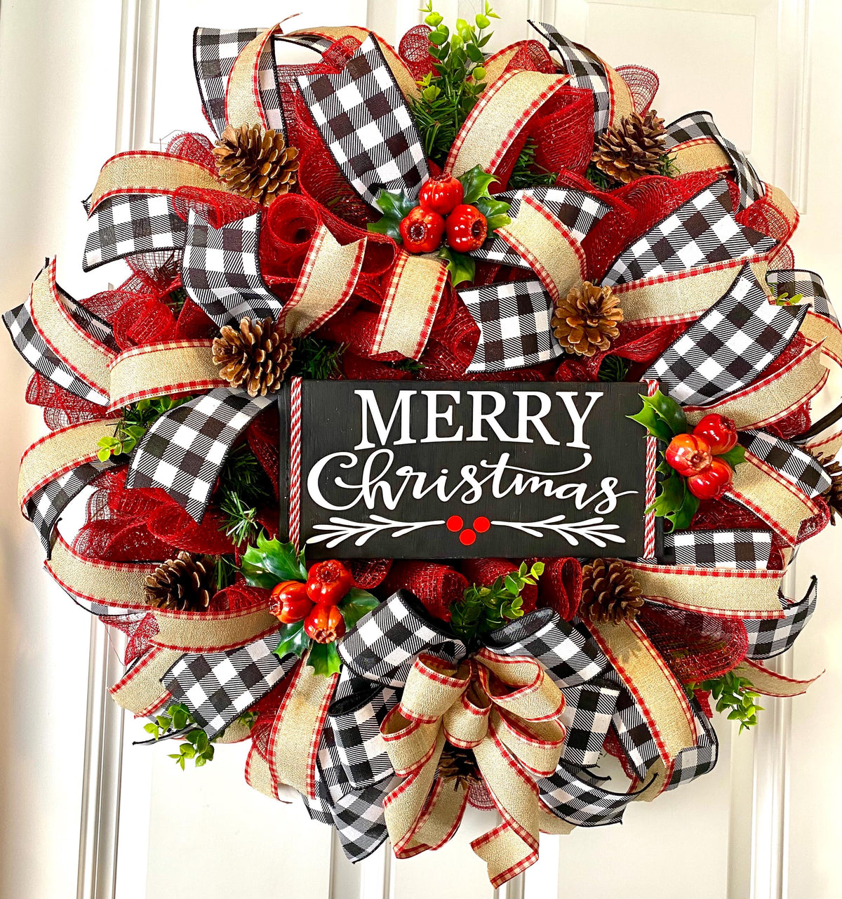 Pomegranate Christmas Wreath: Buffalo Plaid Farmhouse Winter Decor