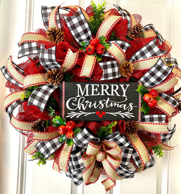 Pomegranate Christmas Wreath: Buffalo Plaid Farmhouse Winter Decor