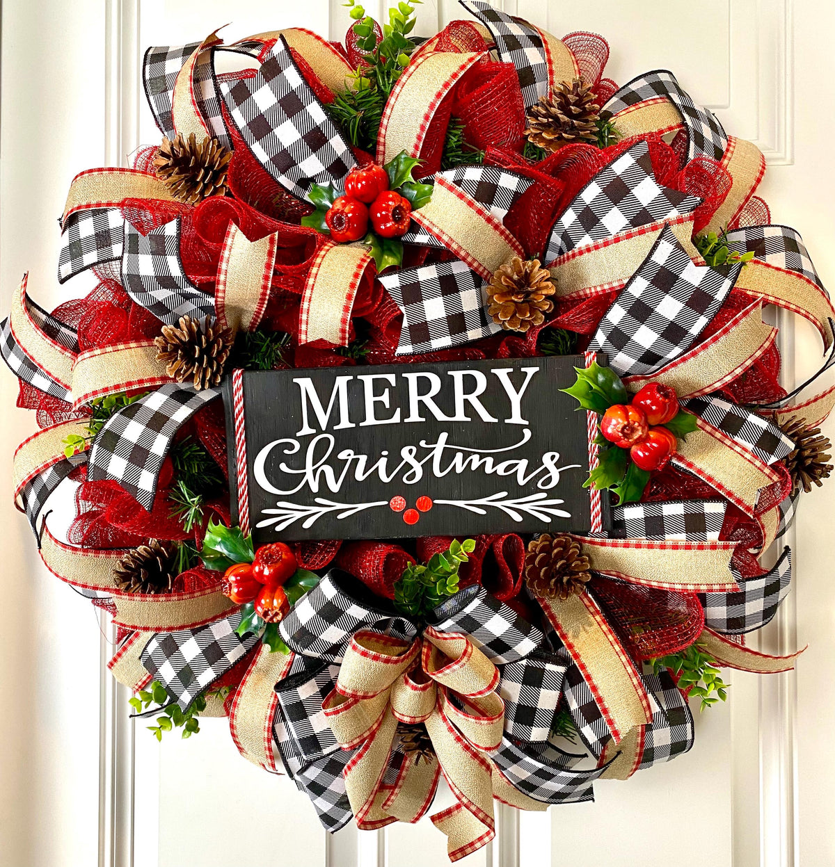 Pomegranate Christmas Wreath: Buffalo Plaid Farmhouse Winter Decor