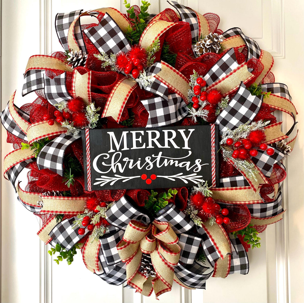 Buffalo Plaid Christmas Wreath: Farmhouse Winter Door Decor