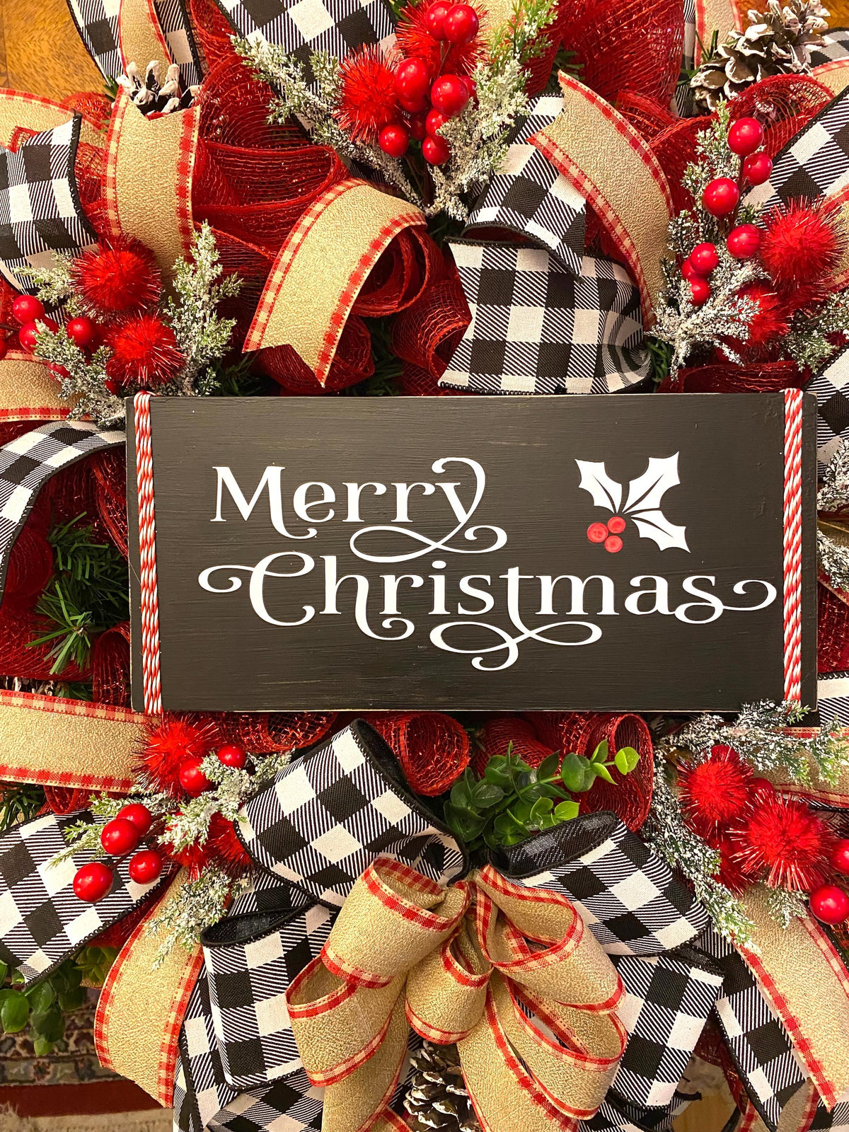 Buffalo Plaid Christmas Wreath: Farmhouse Winter Door Decor