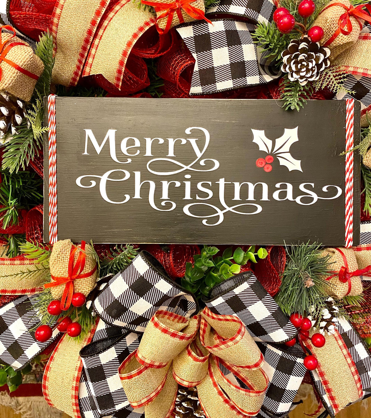 Buffalo Plaid Christmas Wreath: Farmhouse Winter Door Decor