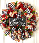 Farmhouse Christmas Wreath: Buffalo Plaid, Red Berries & Burlap
