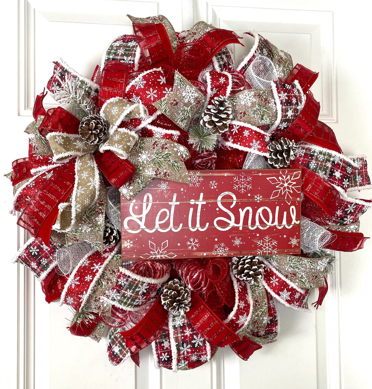 Let it Snow Winter Wreath, Christmas Wreath, Farmhouse Christmas, front door, double doors