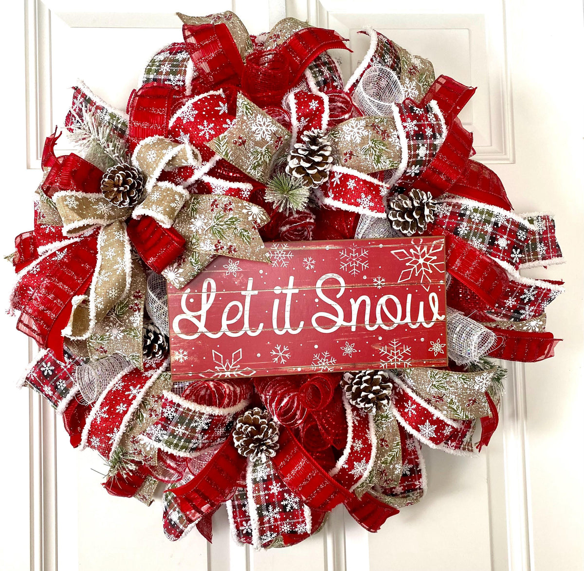 Let it Snow Winter Wreath, Christmas Wreath, Farmhouse Christmas, front door, double doors