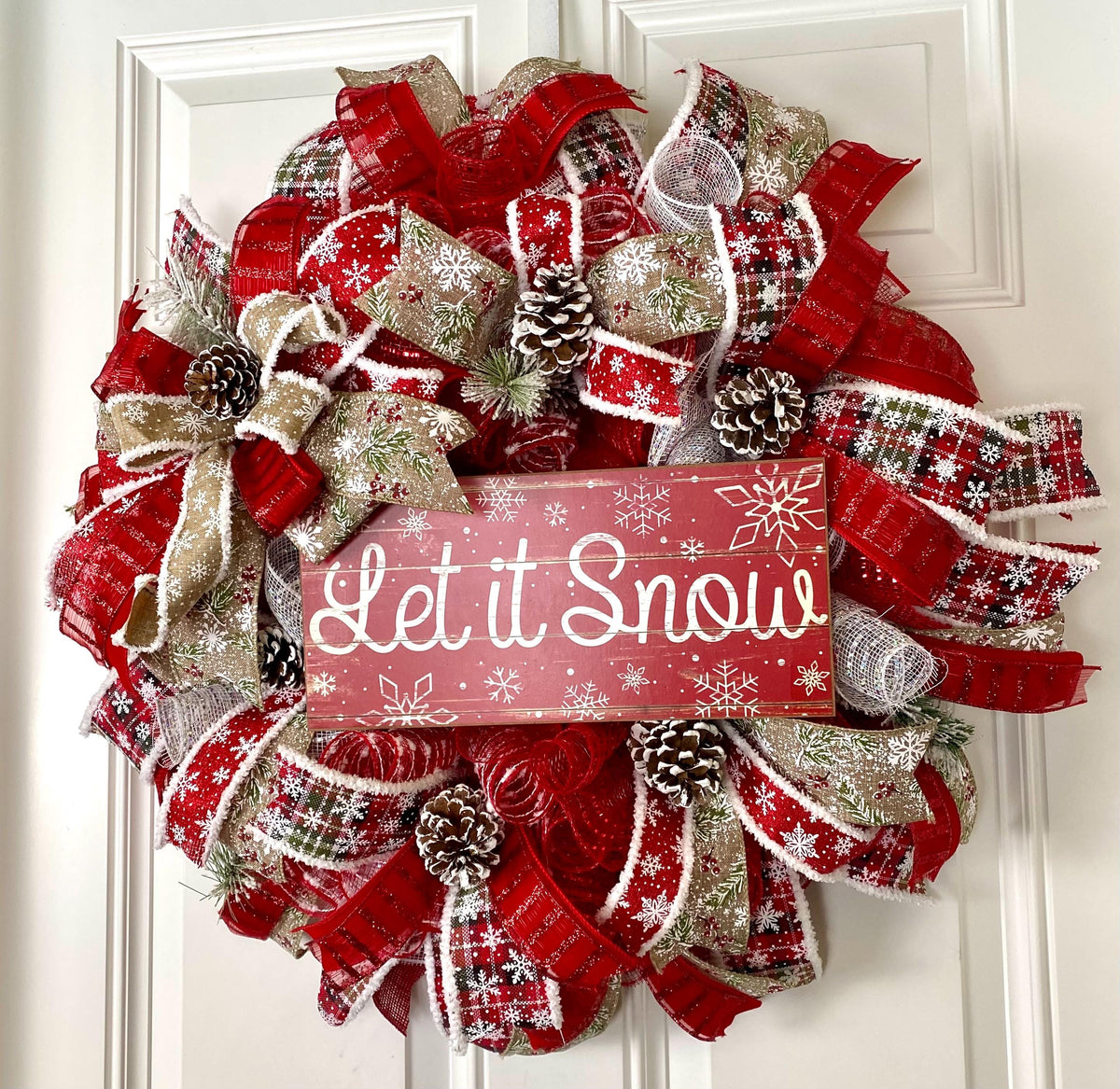 Let it Snow Winter Wreath, Christmas Wreath, Farmhouse Christmas, front door, double doors