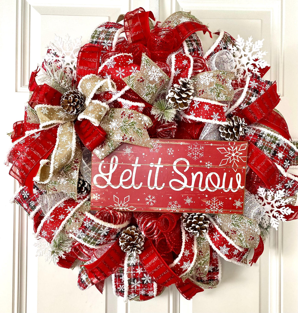 Let it Snow Winter Wreath, Christmas Wreath, Farmhouse Christmas, front door, double doors