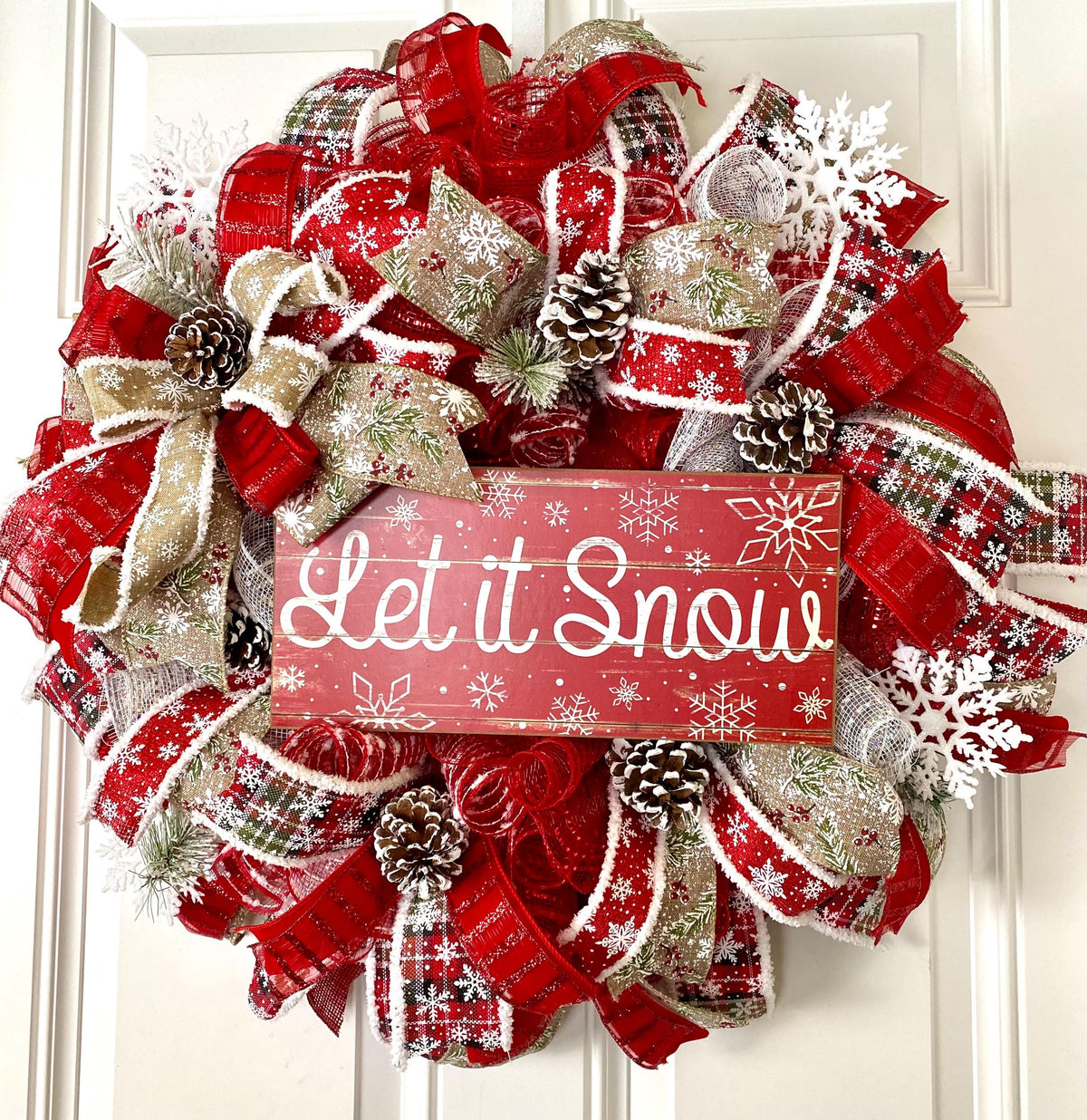 Let it Snow Winter Wreath, Christmas Wreath, Farmhouse Christmas, front door, double doors
