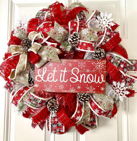 Let it Snow Winter Wreath, Christmas Wreath, Farmhouse Christmas, front door, double doors