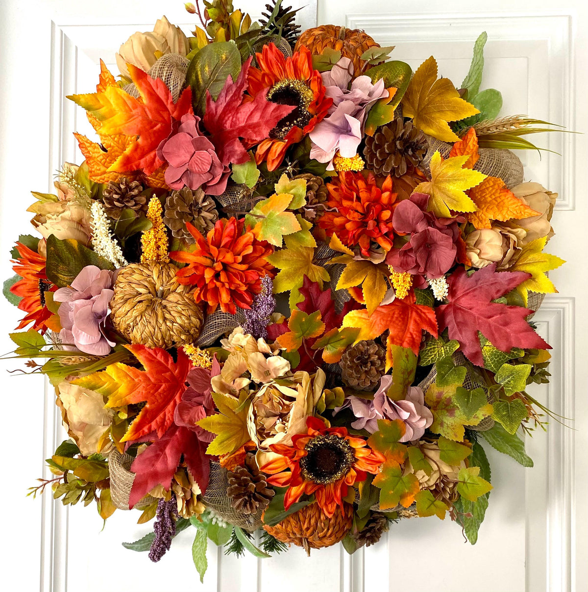XL Fall Wreath, Pumpkin, Floral, Grapevine Wreath Front Door, Autumn Wreath
