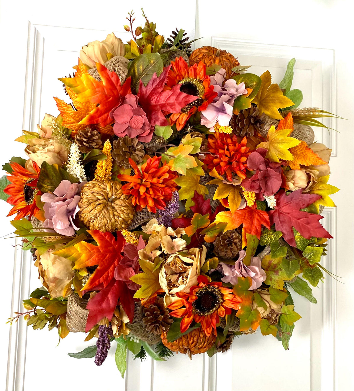 XL Fall Wreath, Pumpkin, Floral, Grapevine Wreath Front Door, Autumn Wreath