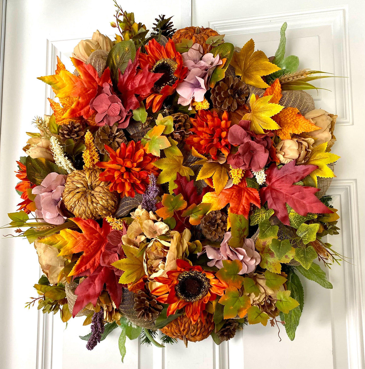 XL Fall Wreath, Pumpkin, Floral, Grapevine Wreath Front Door, Autumn Wreath
