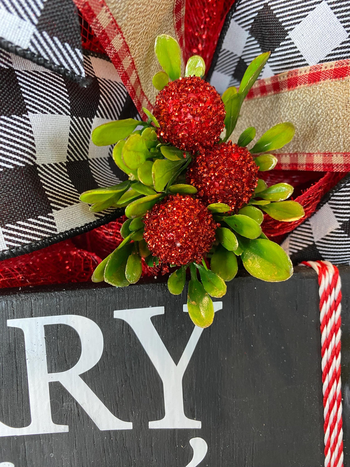 XL Christmas Wreath: Farmhouse Buffalo Plaid, Pinecone & Berry Winter Decor