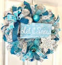 Teal & Silver Snowflake Winter Wreath: Elegant Holiday Door Decor