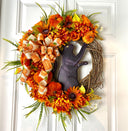Black Cat Halloween Wreath, Peony & Sunflower Grapevine Wreath, Front Door Fall Floral