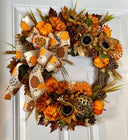 Fall Floral Leopard Pumpkin Wreath