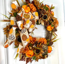 Fall Floral Leopard Pumpkin Wreath