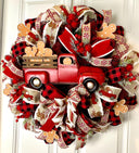 Classic Aged Red Truck Wreath Sign