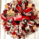 Red Truck Gingerbread Wreath, Rustic Christmas Decor, Front Porch Decoration