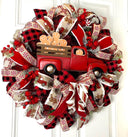 Red Truck Gingerbread Wreath, Rustic Christmas Decor, Front Porch Decoration