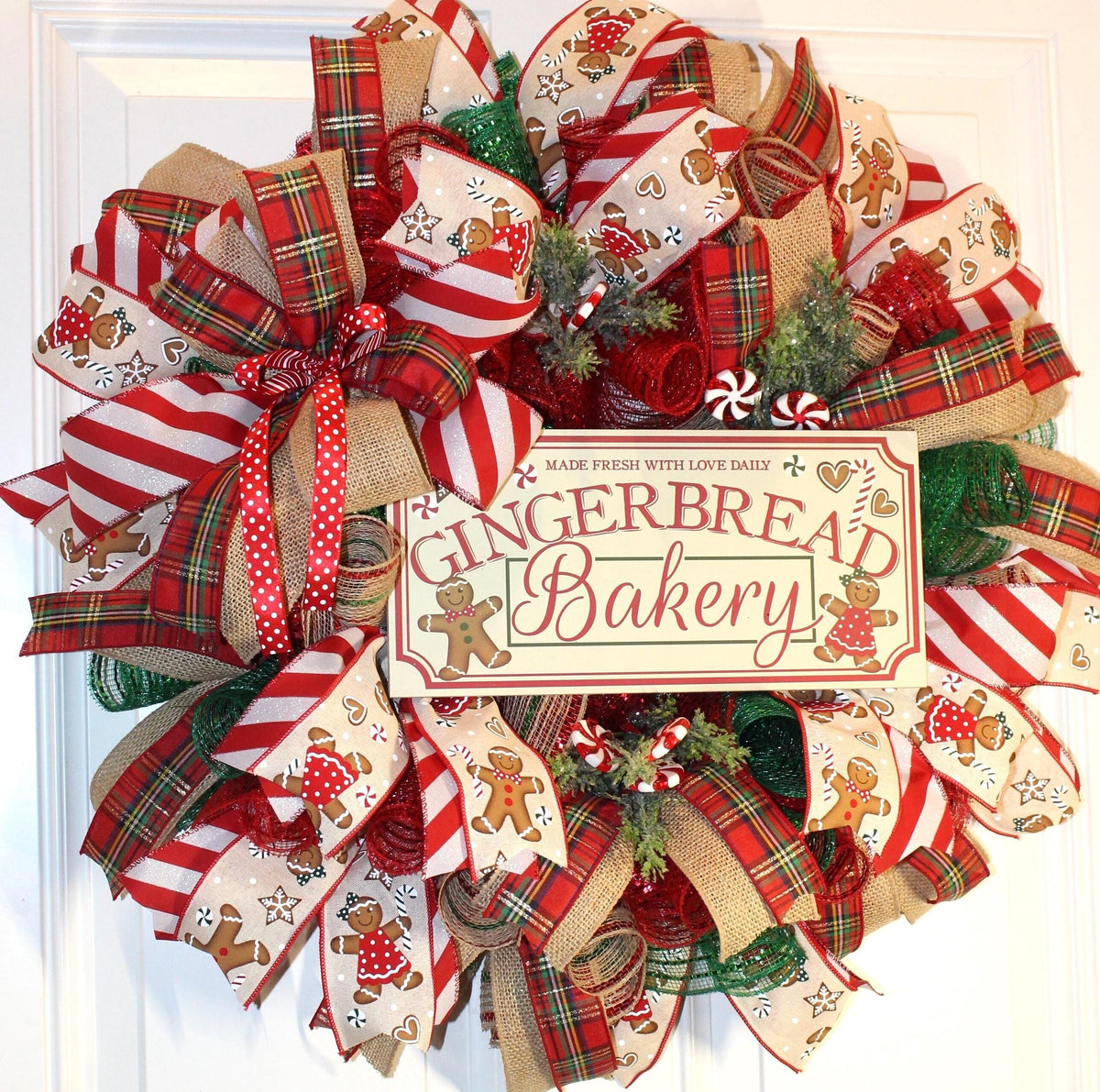 Christmas Gingerbread Bakery Wreath, Double Door, Christmas deco mesh wreath, Gingerbread bakery, Large Christmas Wreath for front door
