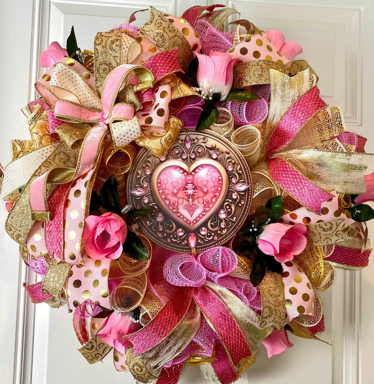 Pink and Gold Valentine Heart Wreath, Cupcake Ornament Wreath, Candy Land theme