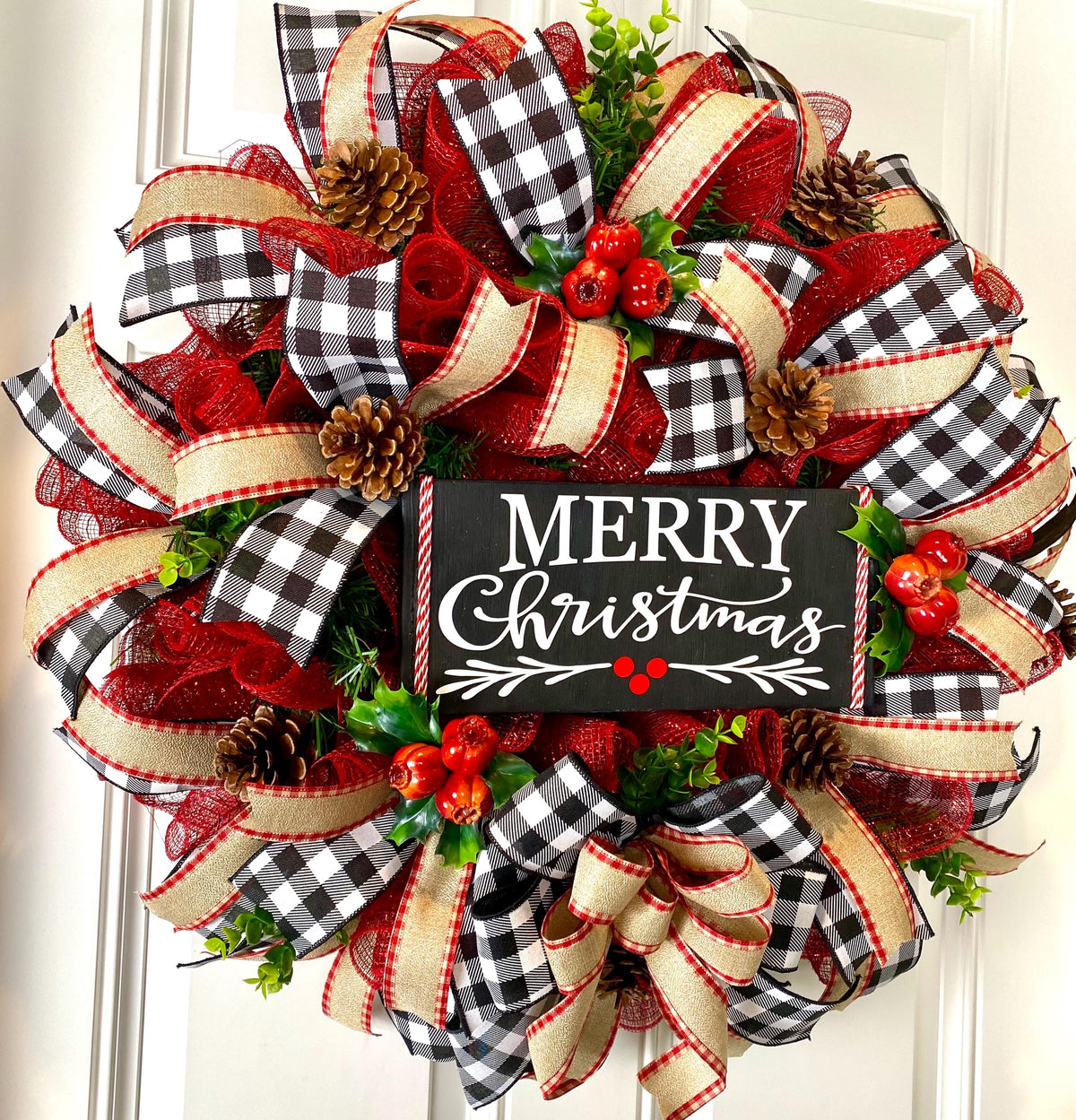 Pomegranate Christmas Wreath: Buffalo Plaid Farmhouse Winter Decor