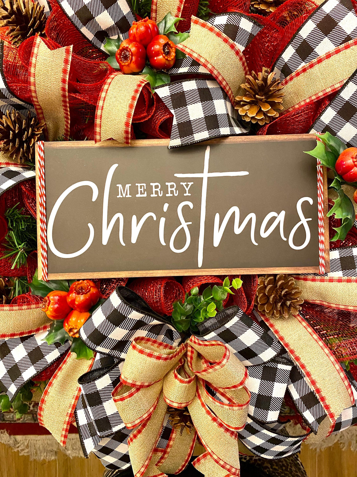 Pomegranate Christmas Wreath: Buffalo Plaid Farmhouse Winter Decor