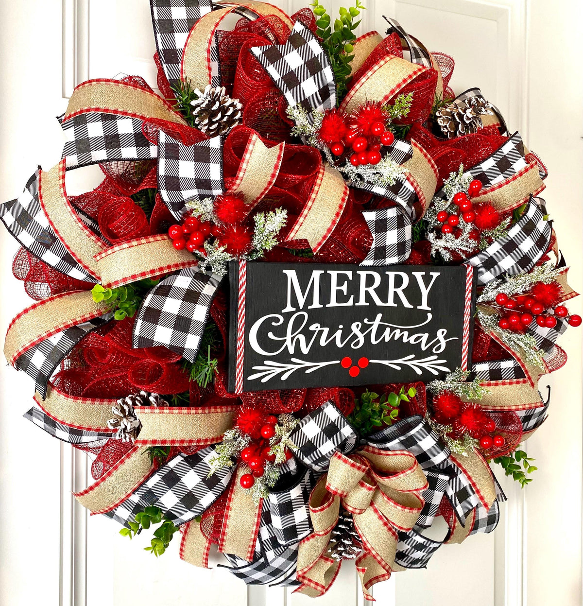 Buffalo Plaid Christmas Wreath: Farmhouse Winter Door Decor