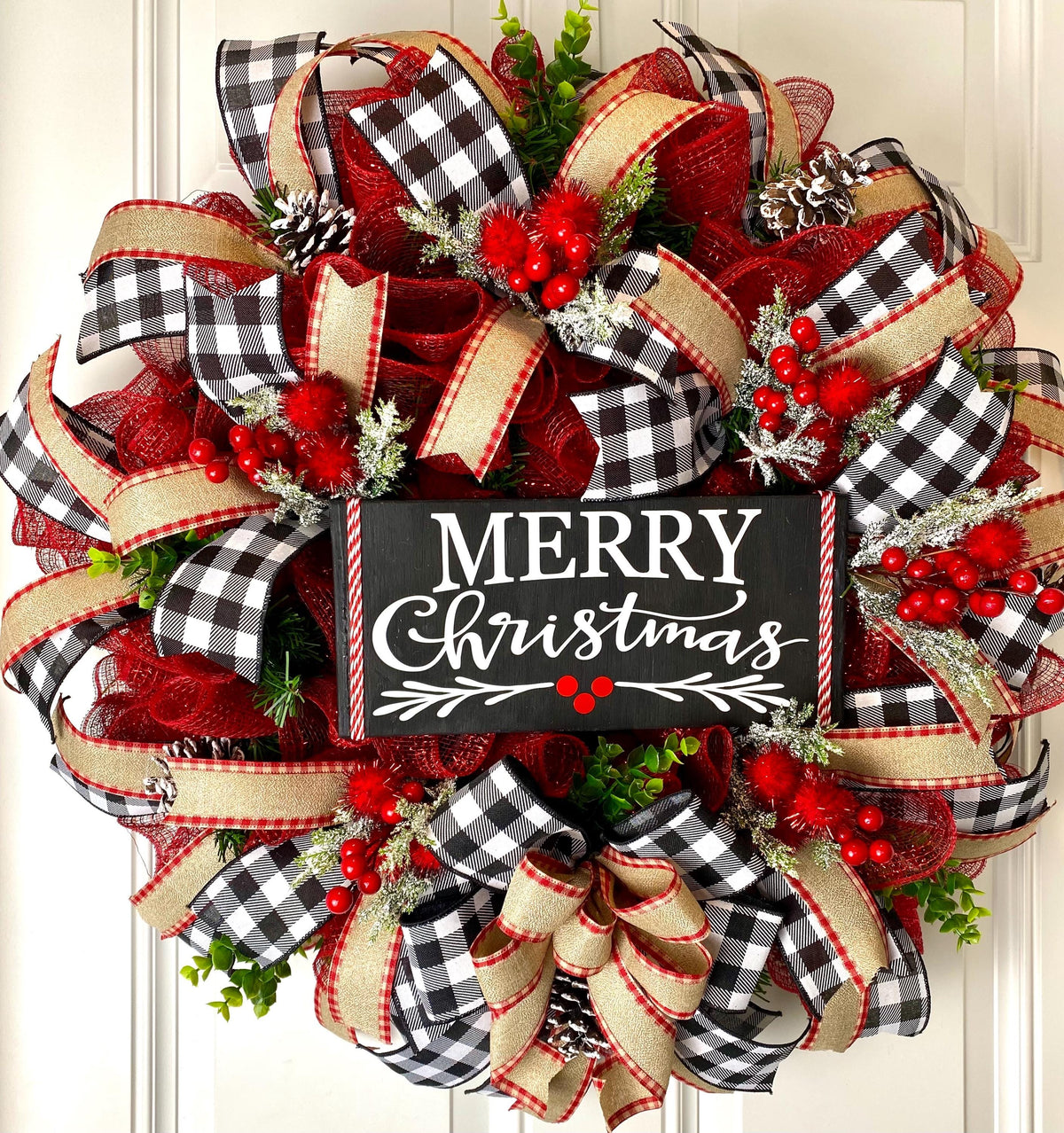 Buffalo Plaid Christmas Wreath: Farmhouse Winter Door Decor