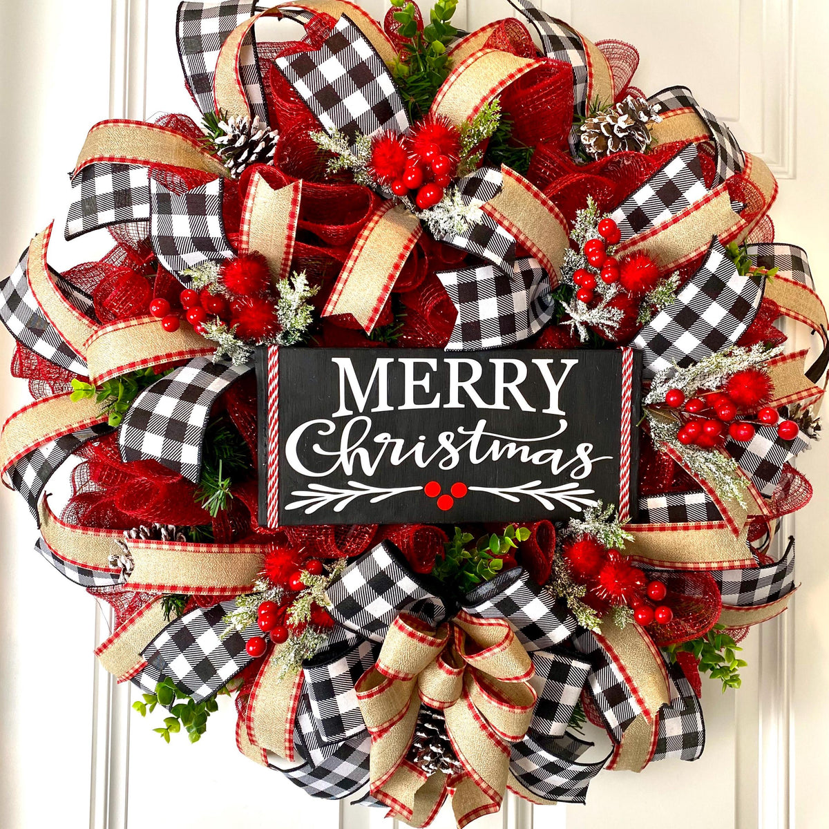 Buffalo Plaid Christmas Wreath: Farmhouse Winter Door Decor